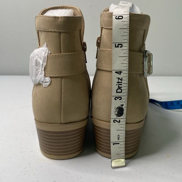 Mia Katrine Perforated Low Stack Heel Vegan Ankle Bootie Strap Buckle Size Zip - Picture 9 of 14